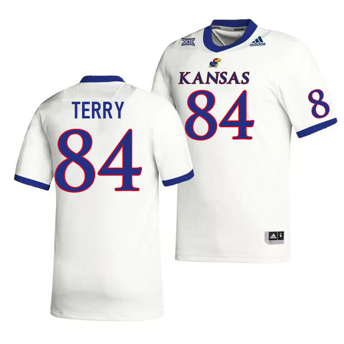 Men #84 Kevin Terry Kansas Jayhawks College Football Jerseys Stitched Sale-White - Click Image to Close